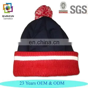 Custom Folding Ribbed With Top Pom Embroidered Beanie Hat thumbnail-1