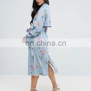 Wholesale New Fashion Autumn Printing Back Side Vent Bulk Ladies Long Wind Coat thumbnail-3