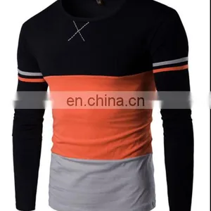 China OEM/ODM Men's Trend Long Sleeve T-shirt Stitching Sweatshirt Round Neck Hit Color thumbnail-1