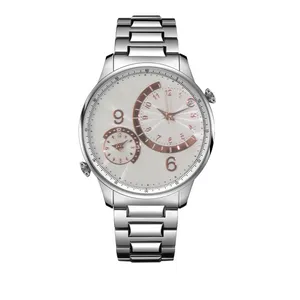 Stainless Steel Case Man Watches Genuine Leather Dual Time Quartz Watch thumbnail-3