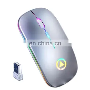 Drop Shipping Ultra-Thin Mini A2 Wireless Mouse Silent Mute Rechargeable LED Colorful Lights Computer Mouse thumbnail-1