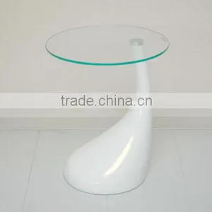 Unique Design Fiberglass Base Glass Side Table Teardrop Coffee Table thumbnail-3