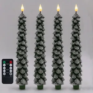3D Wick Wax Christmas Tree Long Warm White Remote Flameless Led Taper Candles With Remote Control thumbnail-2