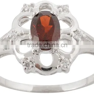 Oval Garnet Gemstone Ring Earring Set thumbnail-3