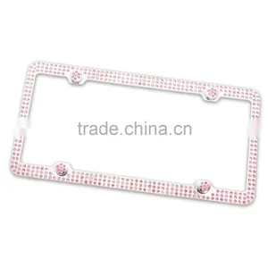 Row Rhinestones Metal License Plate Frame With HOT Pink BOWTIE Gift For Women thumbnail-1