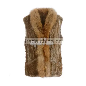 QD30434 Cheap China Bulk Wholesale Clothing Knitted Rabbit Fur Vest With Raccoon Fur Collar Clothes Women thumbnail-4