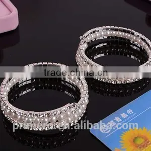 Fashion 2 Rows Stack Pearls Rhinestone Stretch Bracelets Bangles Jewelry thumbnail-4