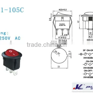 Round Rocker Switch 2pins 3pins Rocker Switch Red Round Button on off on on 2P 6A 250V AC thumbnail-2