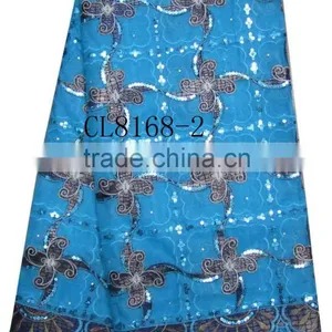 African Organza Lace With Sequins Embroidery CL8168-2blue thumbnail-1