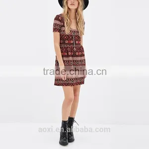 Fancy Clothing Factory New Design Flare Style Print Fabric Women Short Ethnic Dress thumbnail-2