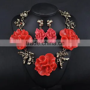 Hot Resin Necklace Earring Flower Jewelry Set thumbnail-1