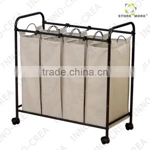 Rolling Quad Sorter Laundry Hamper With Natural Polyester Bags, Antique Bronze Frame thumbnail-2