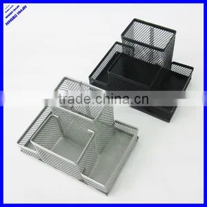 Quality 4 Divided Compartment Silver Metal Mesh Desk Stationery Holder thumbnail-1