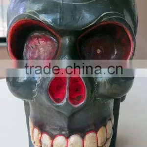 Hand Crafted Wooden Mask of Skull Wall Hanging Made In Nepal thumbnail-1