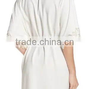 Satin Robes Women Silk 100% Polyester Lace Crochet Trim Short Robe Sexy Women thumbnail-4