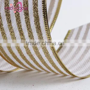 Wholesale Single Sided Golden Wired Glitter Jute Ribbon for Gift Bow thumbnail-4