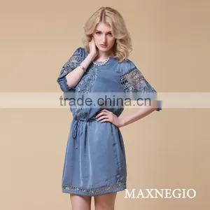 Fashion Factory Price Loose Half Lace Sleeve Silk Dress Designer thumbnail-2