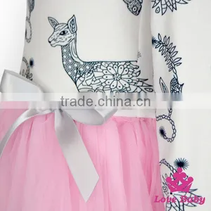 Romantic Spring Children Clothing Frock Design Long Sleeve Pattern Printed Baby Girl Pink Tutu Princess Dress thumbnail-5