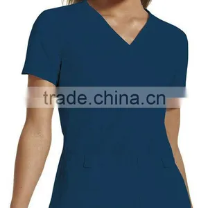 Navy V-neck Medical Scrub Top With Two Front Pockets thumbnail-1