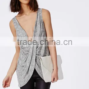 Sexy Drape Front Sleeveless Cheap Lady Blouse Fashion Women Blouse 2016 thumbnail-2