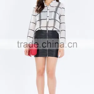 2015 New Design Sheer Chiffon Ladies Blouse Grid Print Blouses Wholesale thumbnail-6