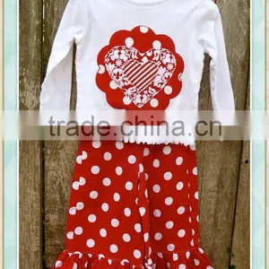 Girl's Valentine Day Boutique Clothing Kids Wholesale Spring Outfits Boutqiue Valentine Applique Heart Shirt Match Ruffle Pants thumbnail-1