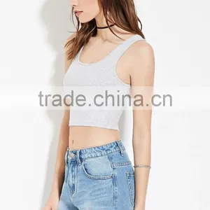 2016 China Manufacturer OEM Design Plain Dyed Cotton Summer Fashion Sleeveless Ladies Tops Images thumbnail-2