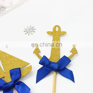 Sea Theme Gold Glitter Topper With Blue Bow Cake Decoration thumbnail-5