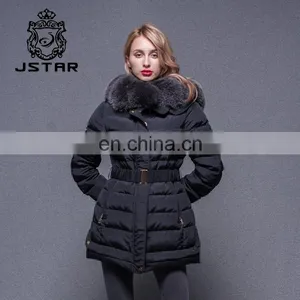 Cheap Black Waist Fed Down Feather Fur Collar Coat thumbnail-3
