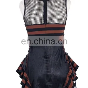 Steampunk Short Sleeveless Striped Dress-tunic thumbnail-3