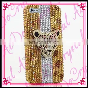 Aidocrystal New Bling Bling Gold Crystal Leopard Head Jeweled Cell Phone Case Handmade for Iphone 7/7plus thumbnail-1