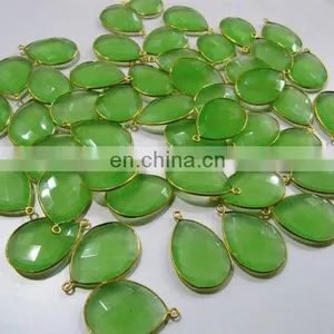 Green Chalcedony Pear Gemstone Connector/Wholesale Gemstone Connector thumbnail-1