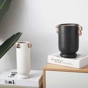 White Nordic Style Double Ears Large Ceramic Vase For Artificial Flower, Hallway Decoration thumbnail-2