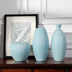 Creative Classical Hand Made Blue Jingdezhen Ceramic Plant Vase Suit For Bedroom Decor thumbnail-1