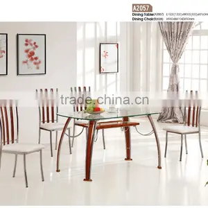 Modern Home Dining Room Furniture 6 Seat Soildwood Glass Dinning Table Set Leather and Metal Dinning Chairs thumbnail-6