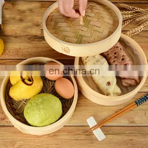 Eco-friendly Natural Round Shape Bamboo Dumpling Basket Chinese Mini Bambu Basket Cooker Dim Sum Sweetcorn Steamer thumbnail-2