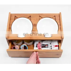Nordic Stainless Steel Bulk per Dog Cat Luxury Drinking Feed Water 2 in 1 Bowl for Engraving Bamboo Stand With Drawer Storage thumbnail-1