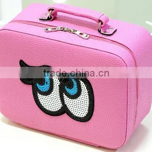 Pink Leather Girl Cosmetic Train Case,custom Leather Makeup Carrying Box,Beauty Vanity Artist Case thumbnail-2