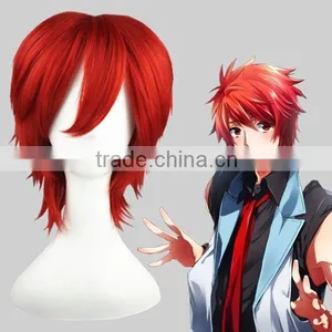 High Quality 35cm Short Straight Katekyo Hitman Reborn Kozato Enma Wig Red Synthetic Anime Wig Cosplay Hair Wigs Party Wig thumbnail-1