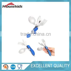 Outdoor Camping Tableware Stainless Steel Folding Fork Knife Spoon Sets Picnic C thumbnail-2