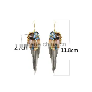 Fashion Earings for Women 2015 Crystal Beads Earring Large Tassel Earring Jewelry thumbnail-6