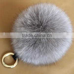 New Arrival Hot Selling 100% Real Fox Fur Pom Pom Leather Key Rings thumbnail-6