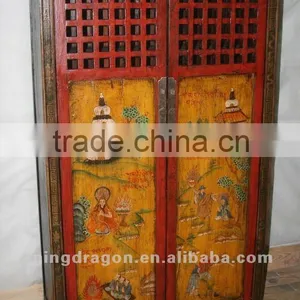 Chinese Antique Furniture Shanxi Red Painting Pine Wood Two Door Cabinet thumbnail-1
