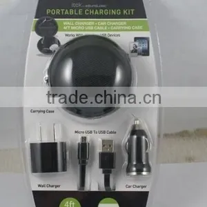 Top Sale 4 in 1 Charger Set Wall Charger +car Charger+USB Cable+EVA Zipper Bag With FCC,CE ,CA65,VI Compliant thumbnail-1