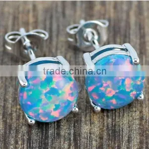 6mm 8mm Fancy Synthetic Blue Opal Earring Stud,925 Sterling Silver Fancy Stud Earring With Blue Opal Quality Choice thumbnail-1