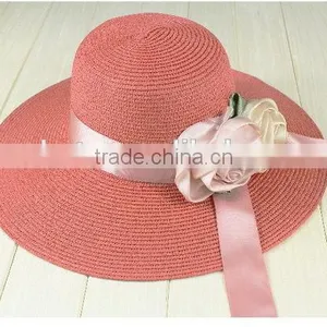 2015 Made in China Best Quality Lady White Straw Hat With Black Bands thumbnail-3