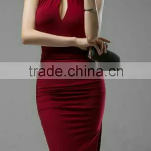[FFD0038] Ladies Key-hole Nwith Gathers Button Front Body Con Dress thumbnail-1