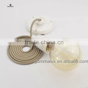 Popular White Ceramic Ceiling Rose Lamp Holder With Light Colourful Textile Wire Cord thumbnail-1