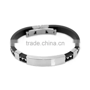 New Arrival Style Black Silicone Bracelet Fashion Stainless Steel Clasp Bangles thumbnail-1