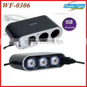 3-Way Car Cigarette Lighter Socket Splitter With Switch&USB thumbnail-1